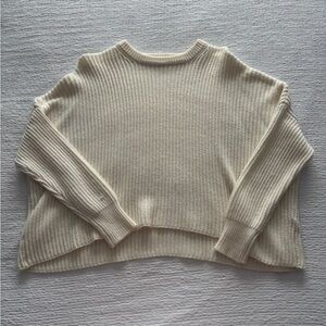 Relaxed Cream Ribbed Crewneck Sweater